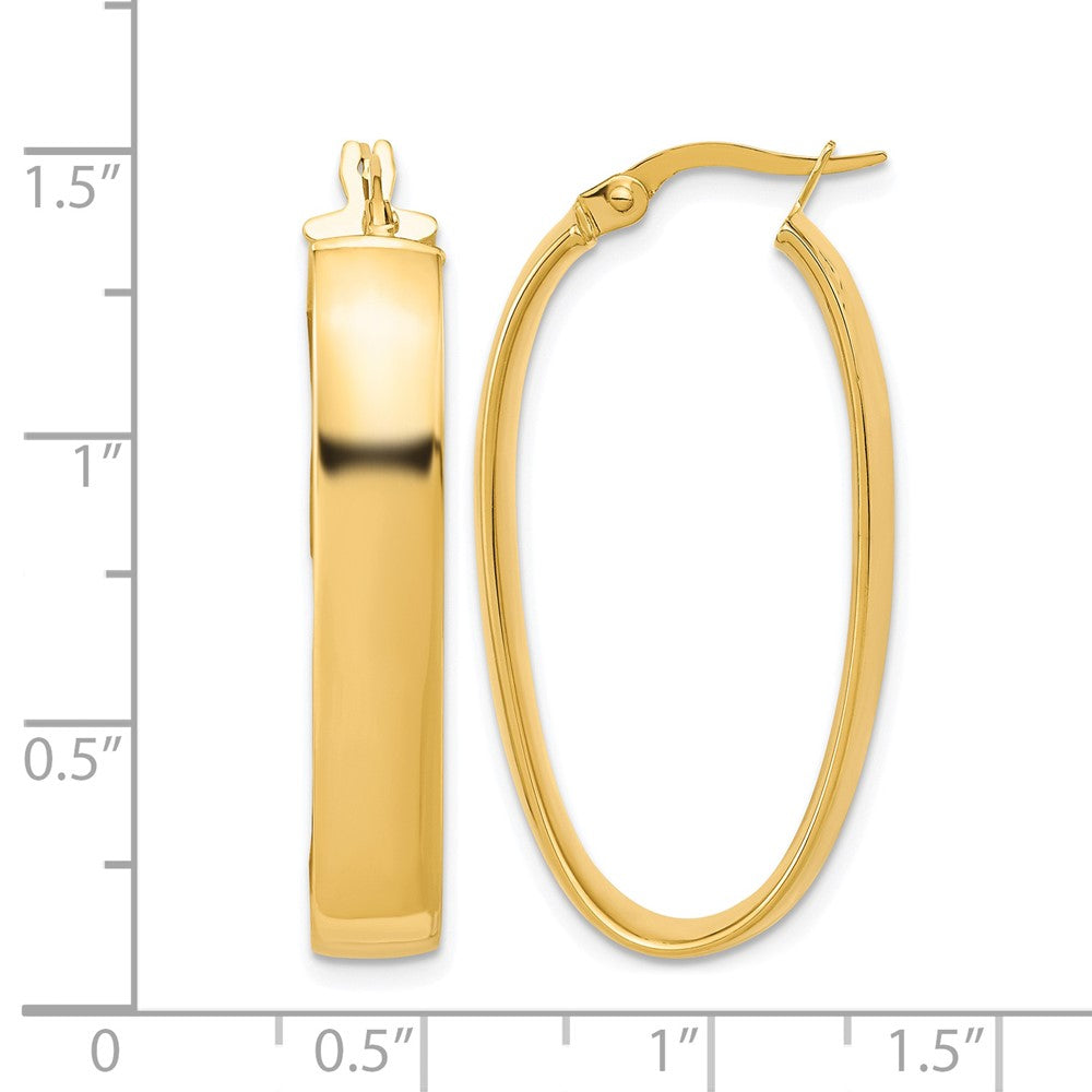 14K Yellow Gold Polished Oval Hoop Earrings