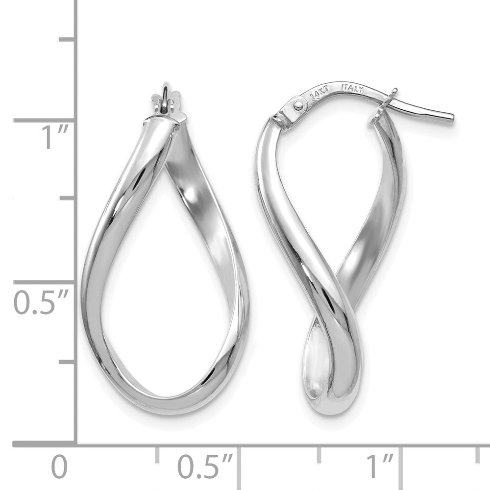14K White Gold Polished Oval Twisted Hoop Earrings