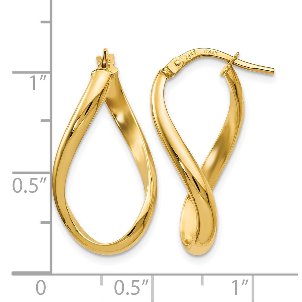 14K Yellow Gold Polished Oval Twisted Hoop Earrings