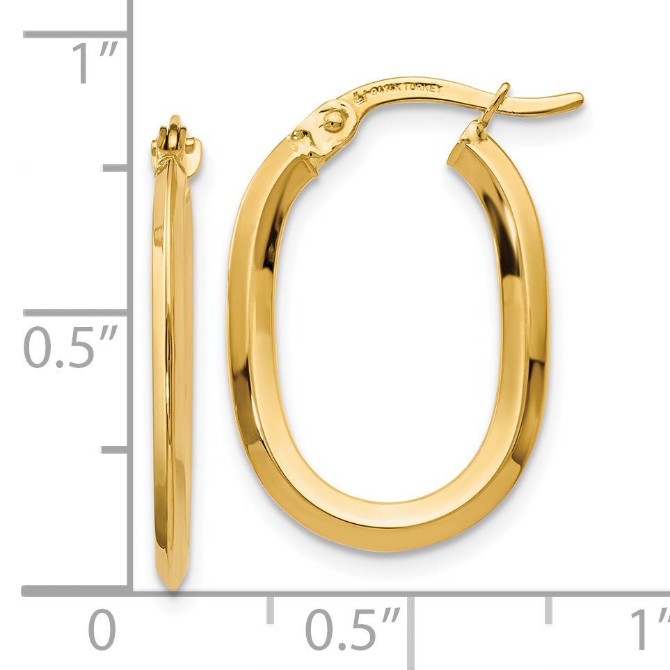 14K Yellow Gold Polished Oval Hinged Hoop Earrings