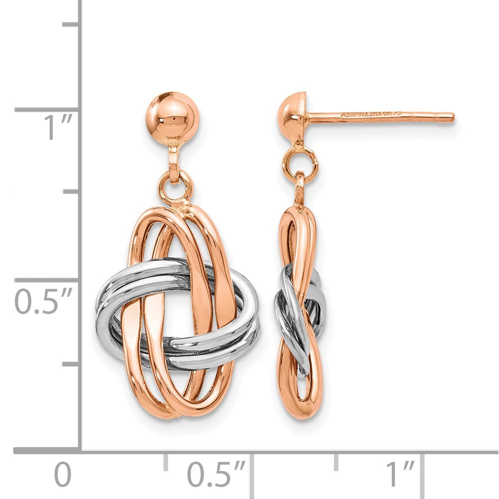 14K Two-Tone Rose And White Polished Post Dangle Earrings
