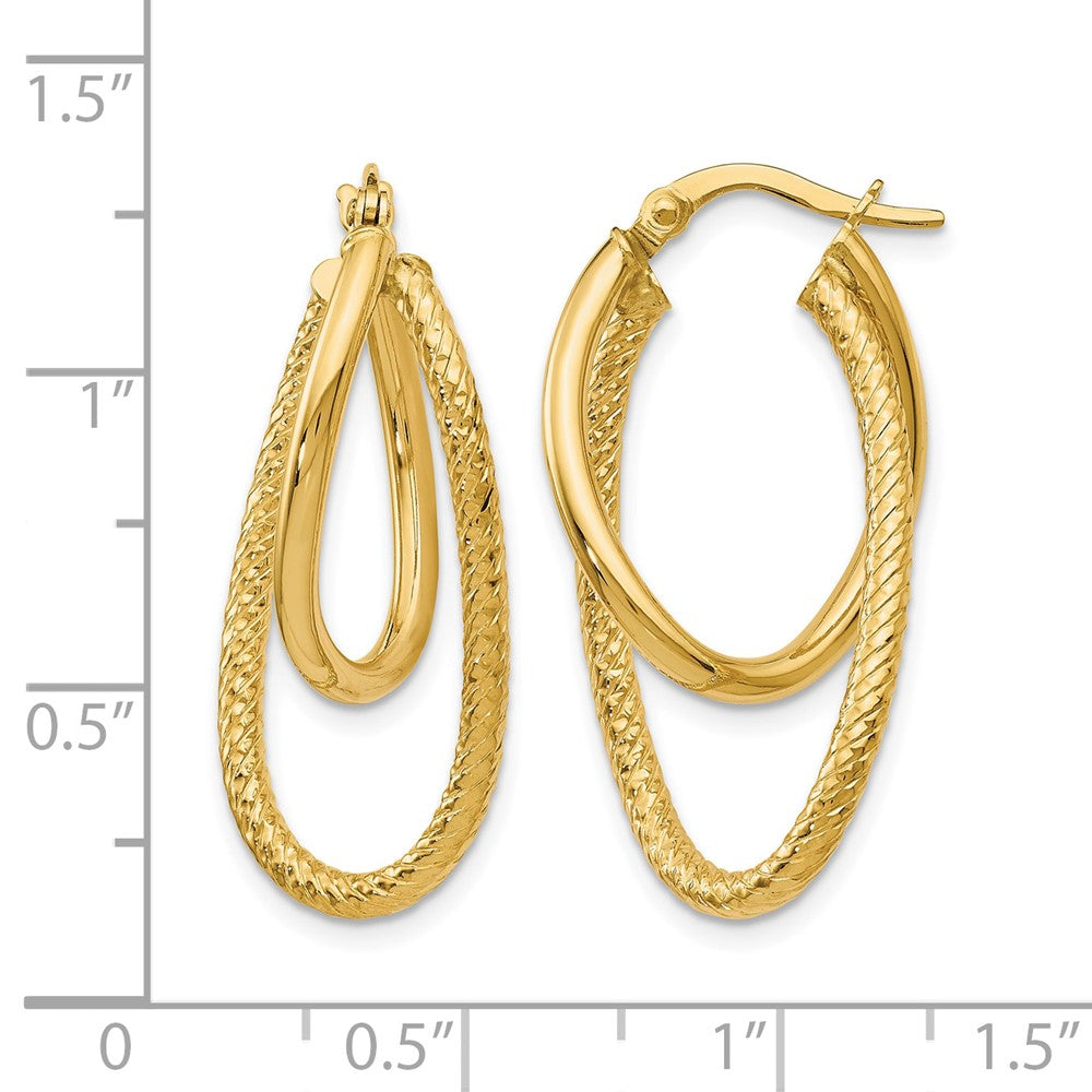 14K Yellow Gold Polished And Textured Hinged Hoop Earrings