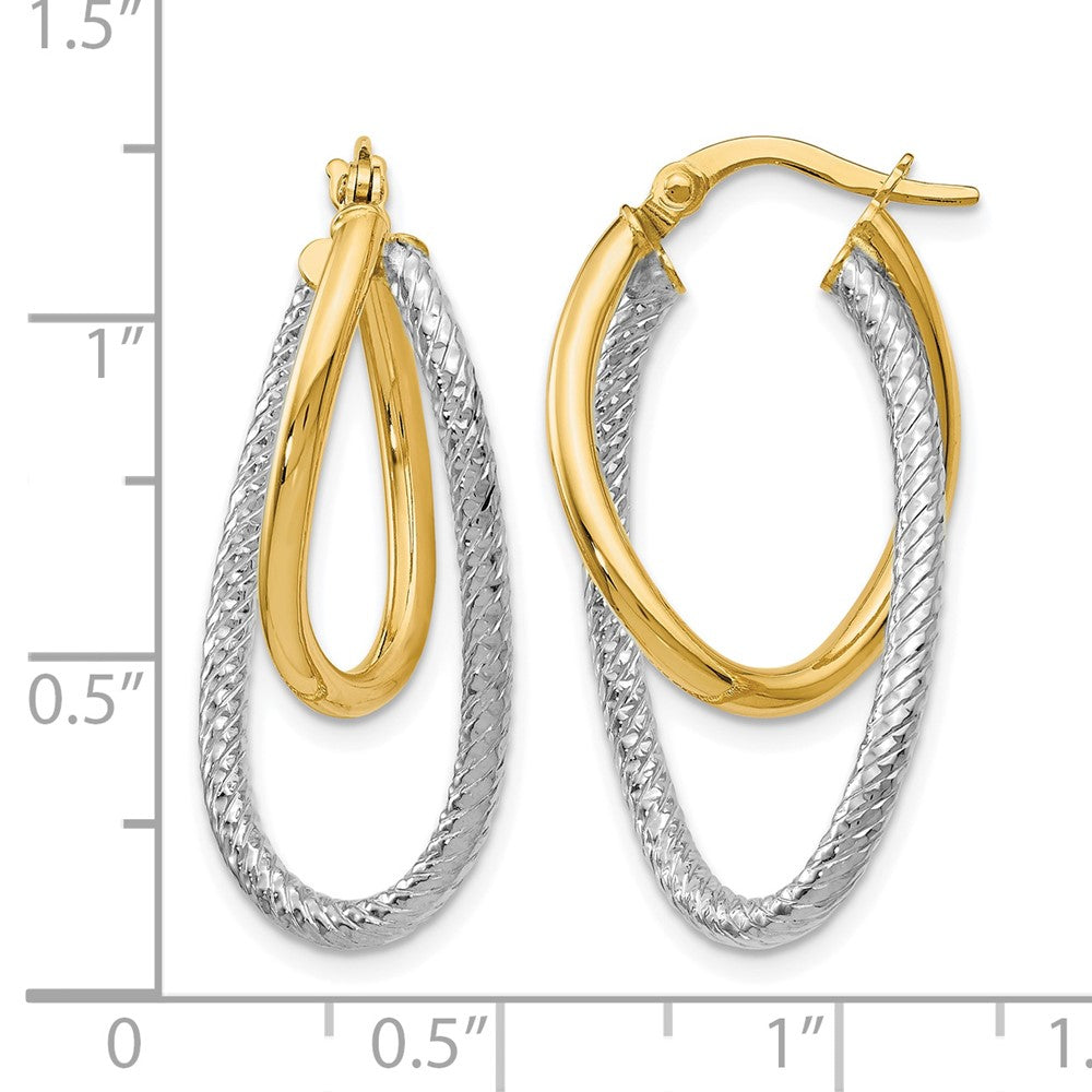 14K Two Tone Polished And Textured Hinged Hoop Earrings