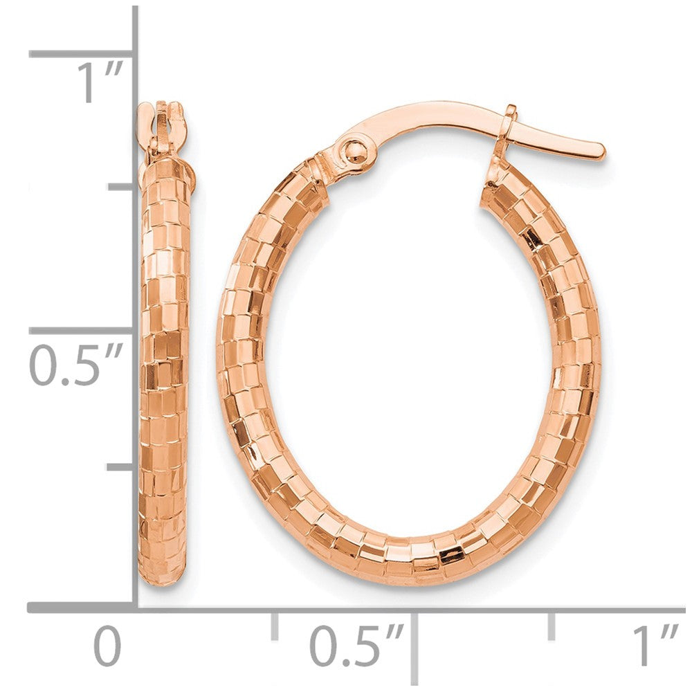 14K Rose Gold Textured Oval Hoop Earrings