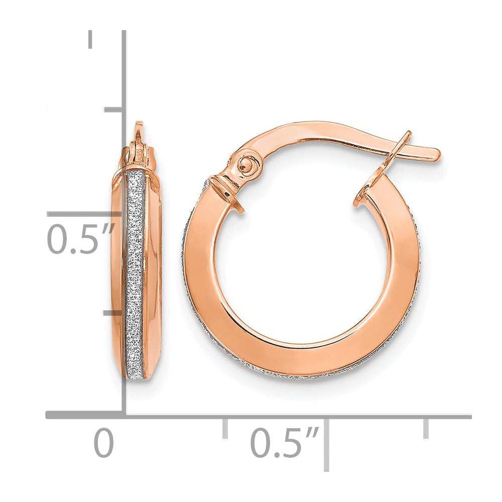 14K Rose Gold Polished Glimmer Infused Hoop Earrings