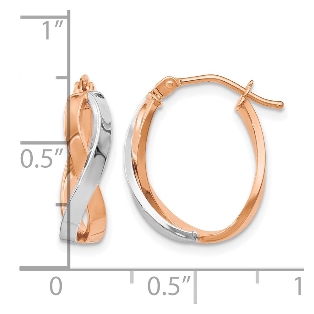 14K Yellow & Rhodium With White And Rose Gold Plating Polished Hinged Hoop Earrings