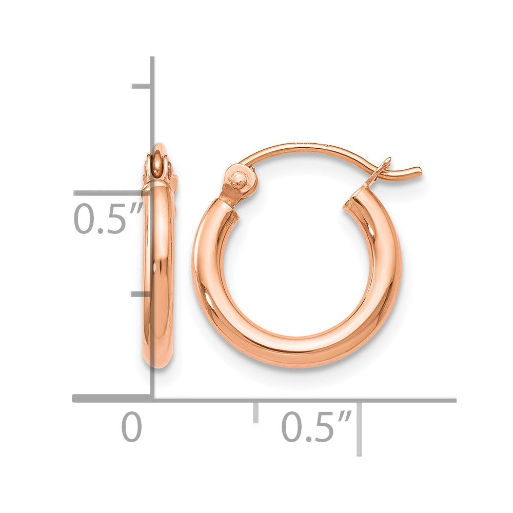 14K Rose Gold 2X12mm Polished Hoop Earrings