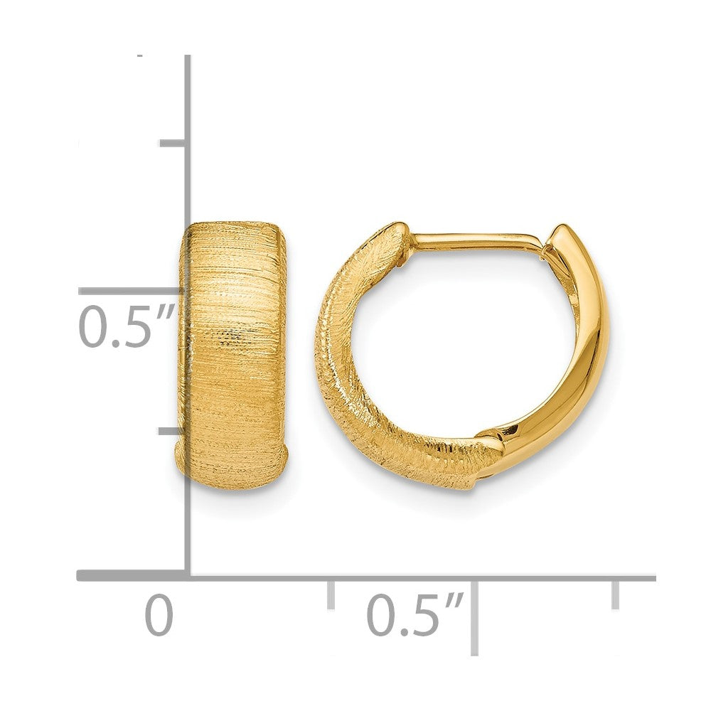 14K Yellow Gold Polished And Textured Hinged Hoop Earrings