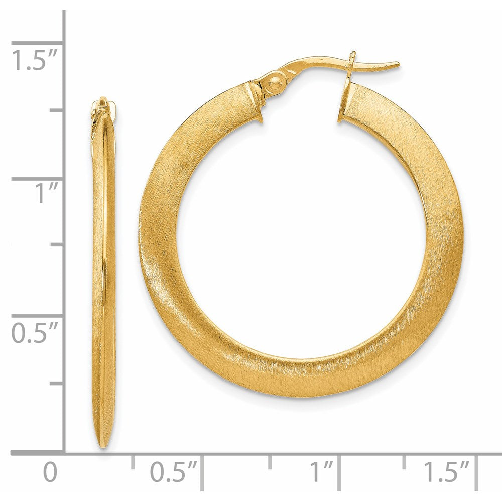 14K Yellow Gold Brushed Hinged Hoop Earrings