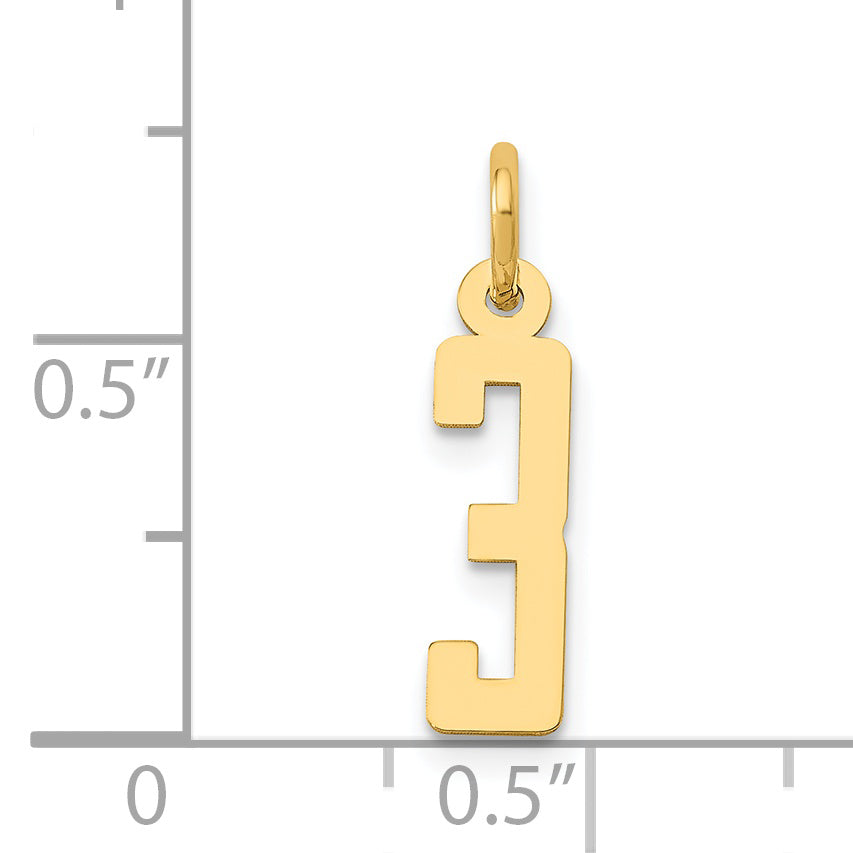 14K Yellow Gold Small Elongated Number 3 Charm