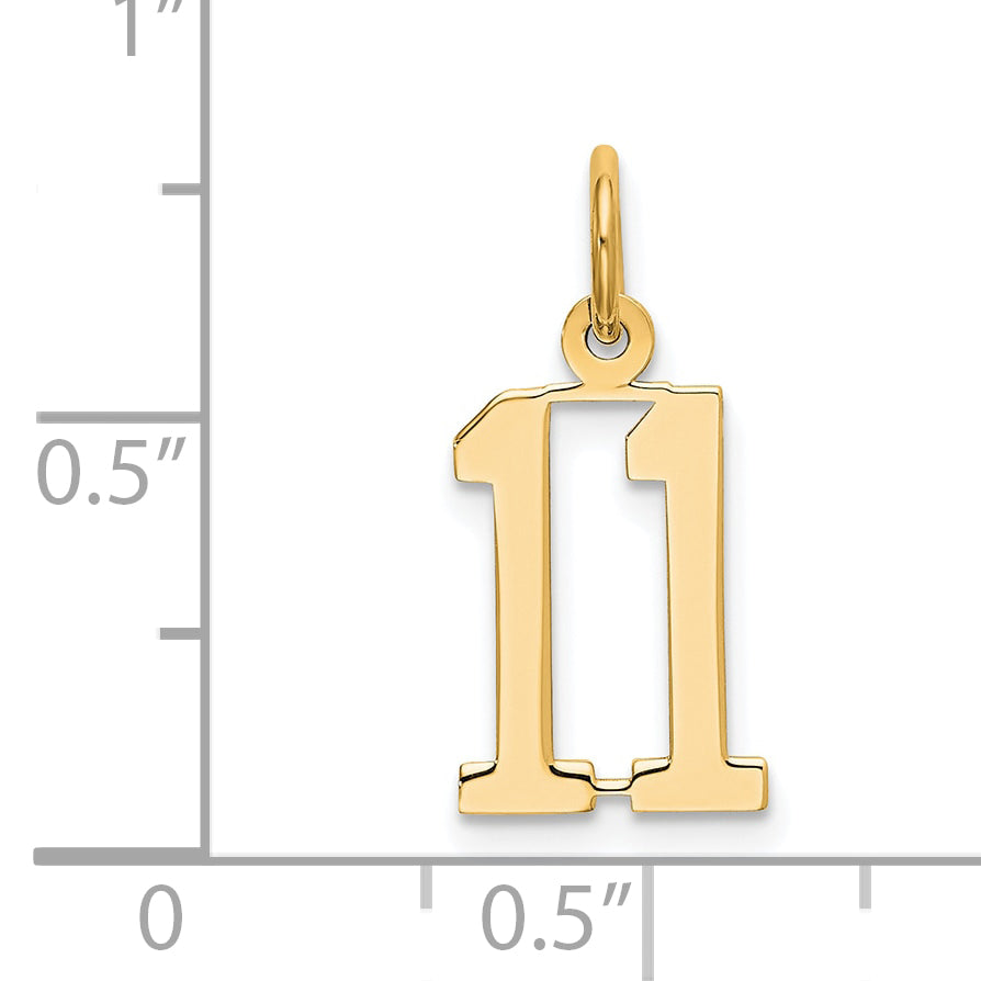 14K Yellow Gold Small Elongated Number 11 Charm