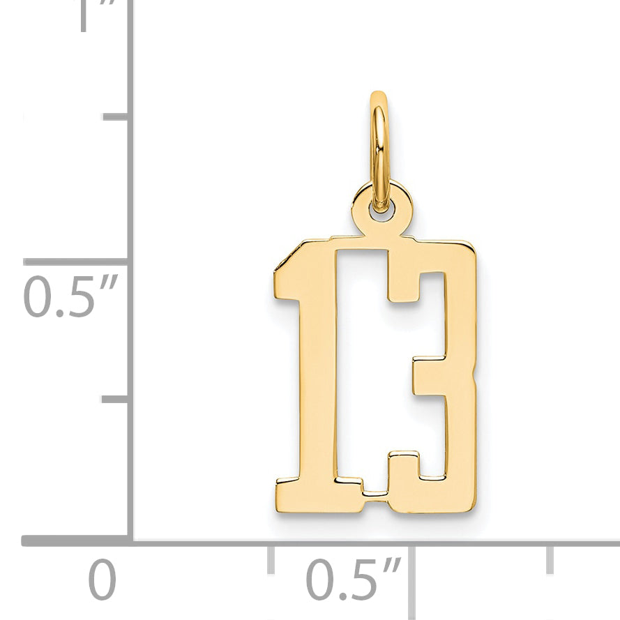 14K Yellow Gold Small Elongated Number 13 Charm