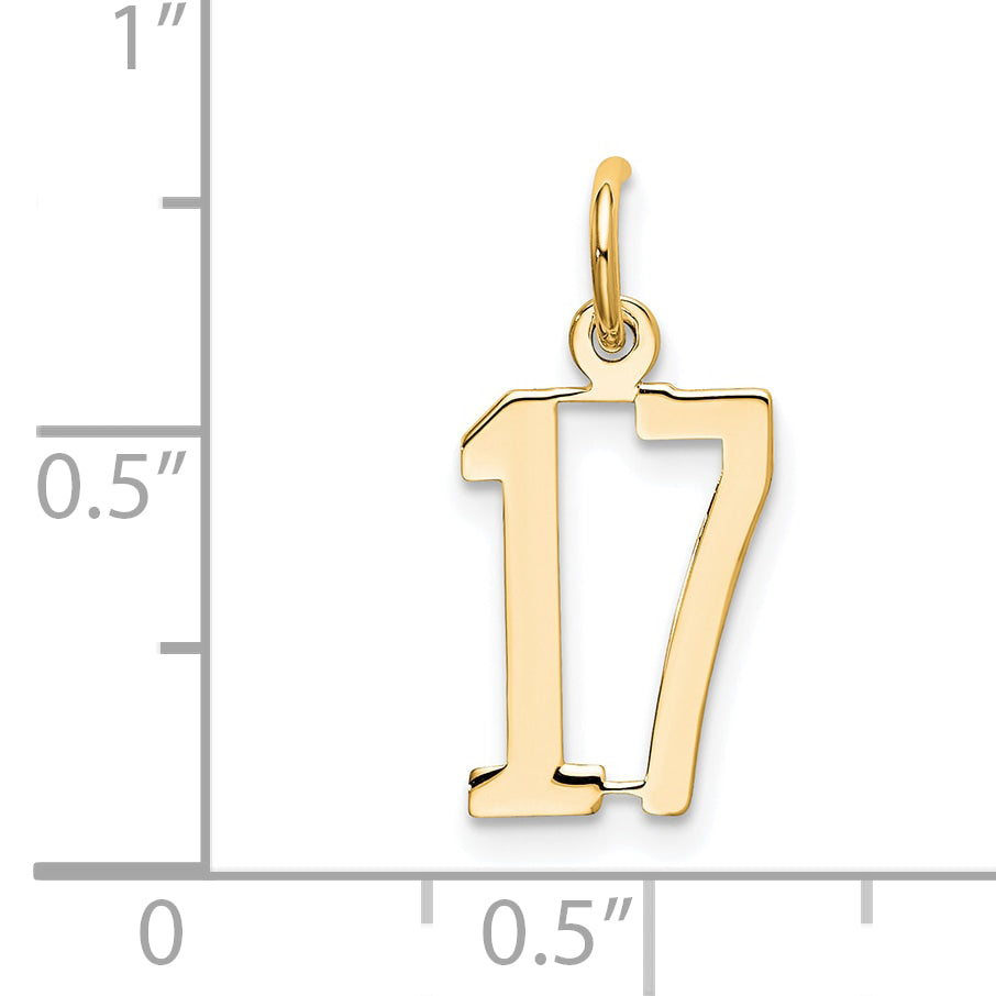 14K Yellow Gold Small Elongated Number 17 Charm