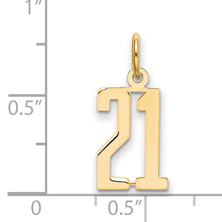 14K Yellow Gold Small Elongated Number 21 Charm