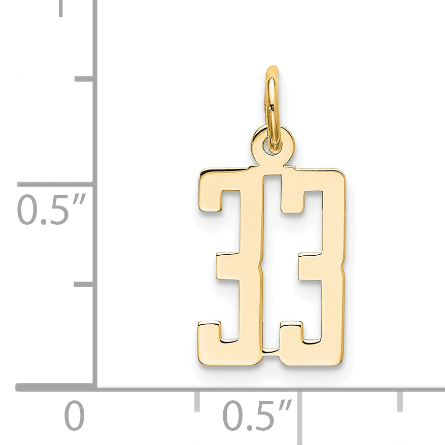 14K Yellow Gold Small Elongated Number 33 Charm