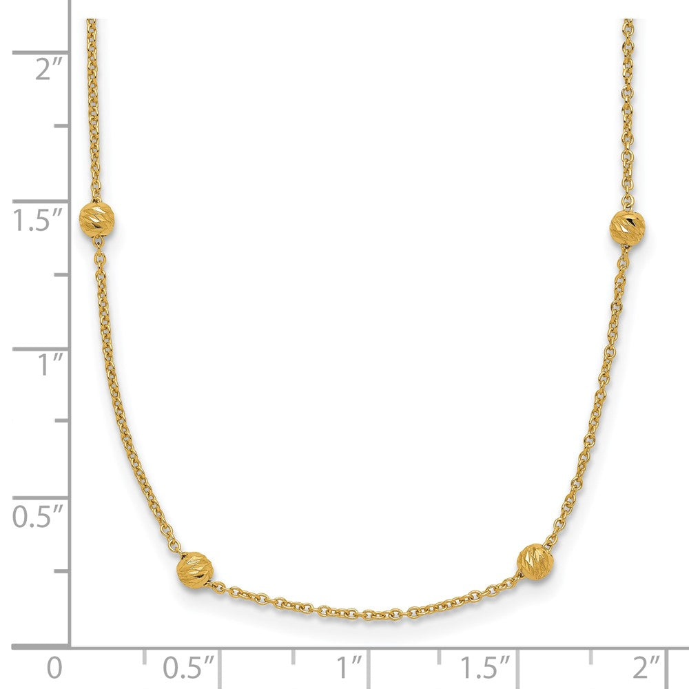 14K Yellow Gold Polished D/C Beaded 17In With 2In Ext. Necklace