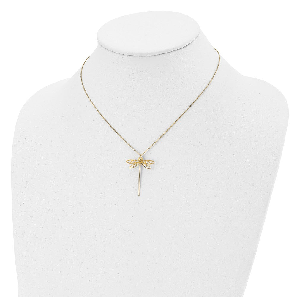 14K Yellow Gold Polished Dragonfly 2 In Ext. Necklace