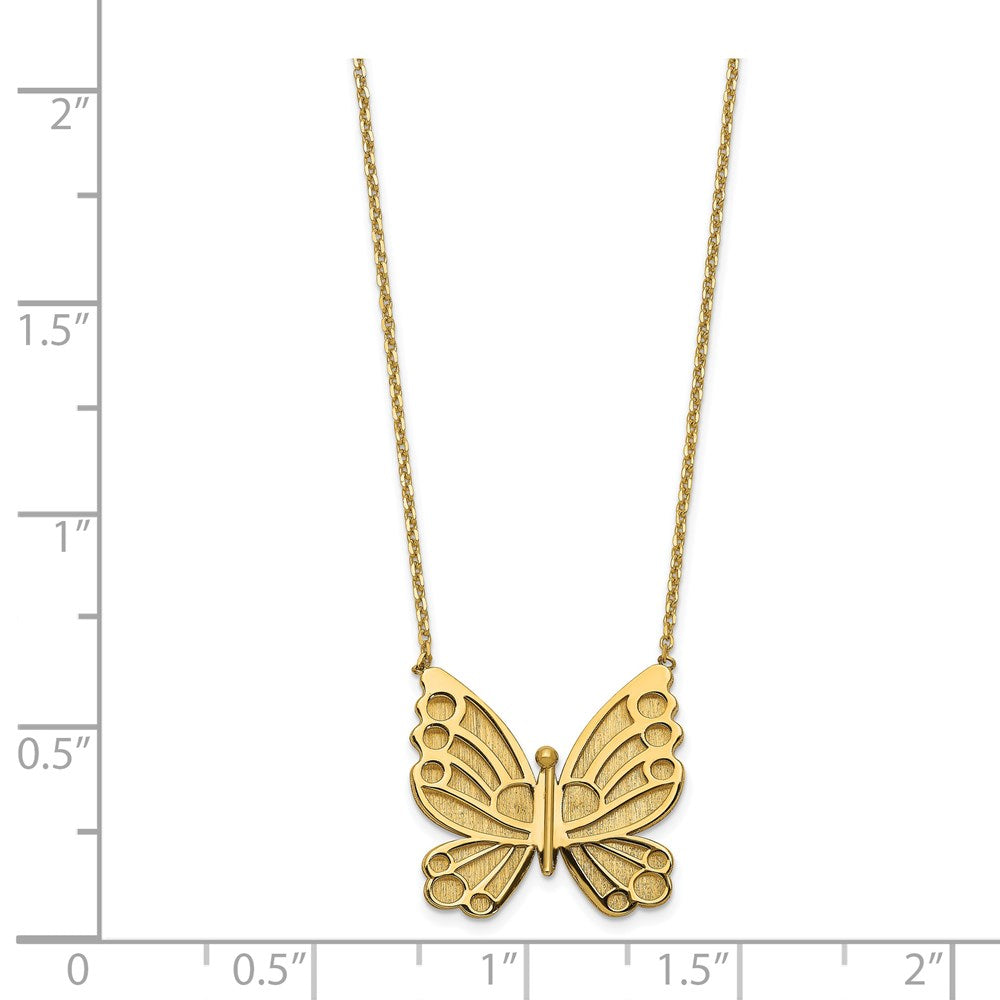 14K Yellow Gold Polished And Brushed Butterfly W/ 2In Ext Necklace