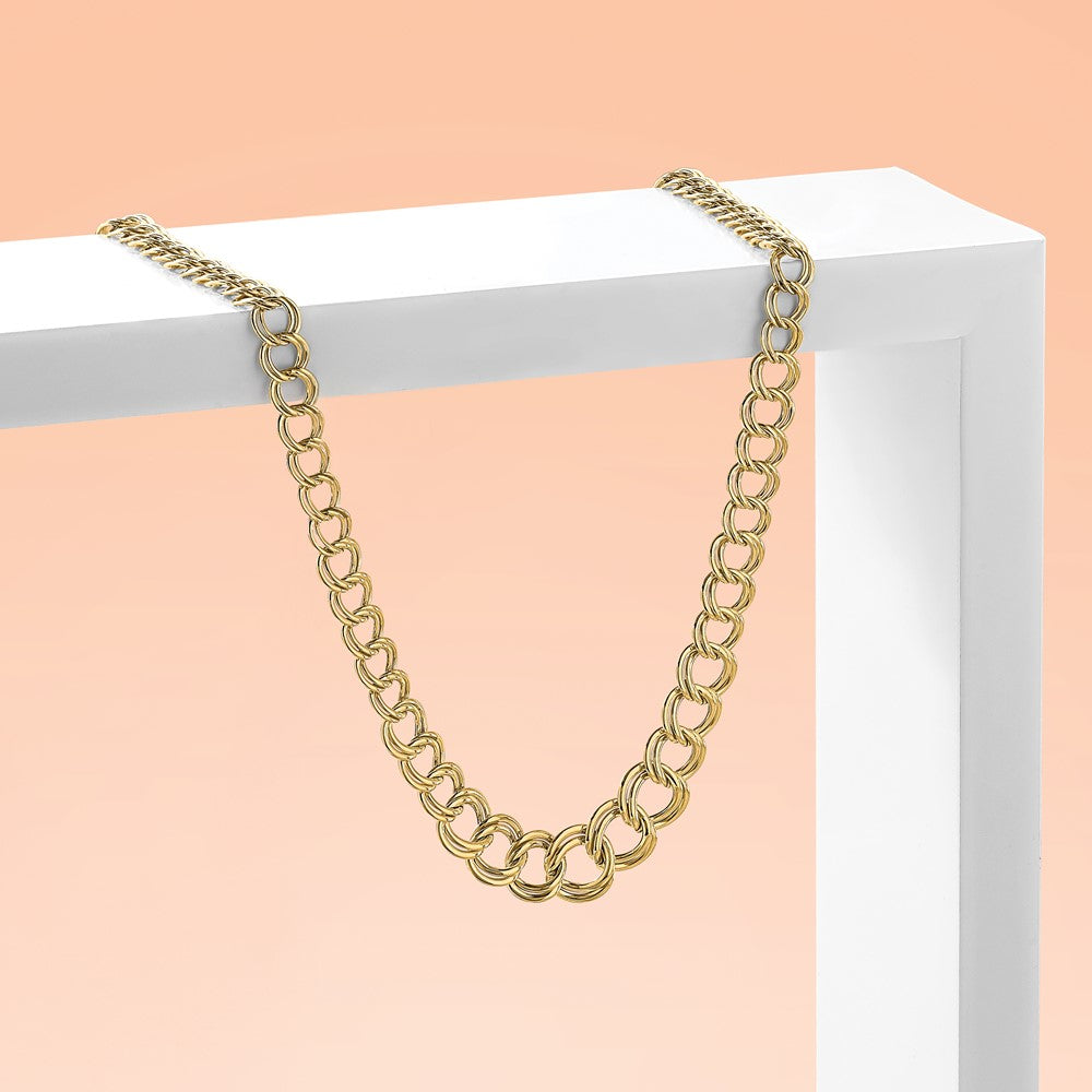 14K Yellow Gold Polished Graduated Double Link Necklace