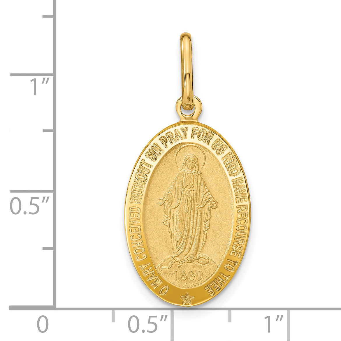 14K Yellow Gold Polished And Matte Oval Miraculous Medal