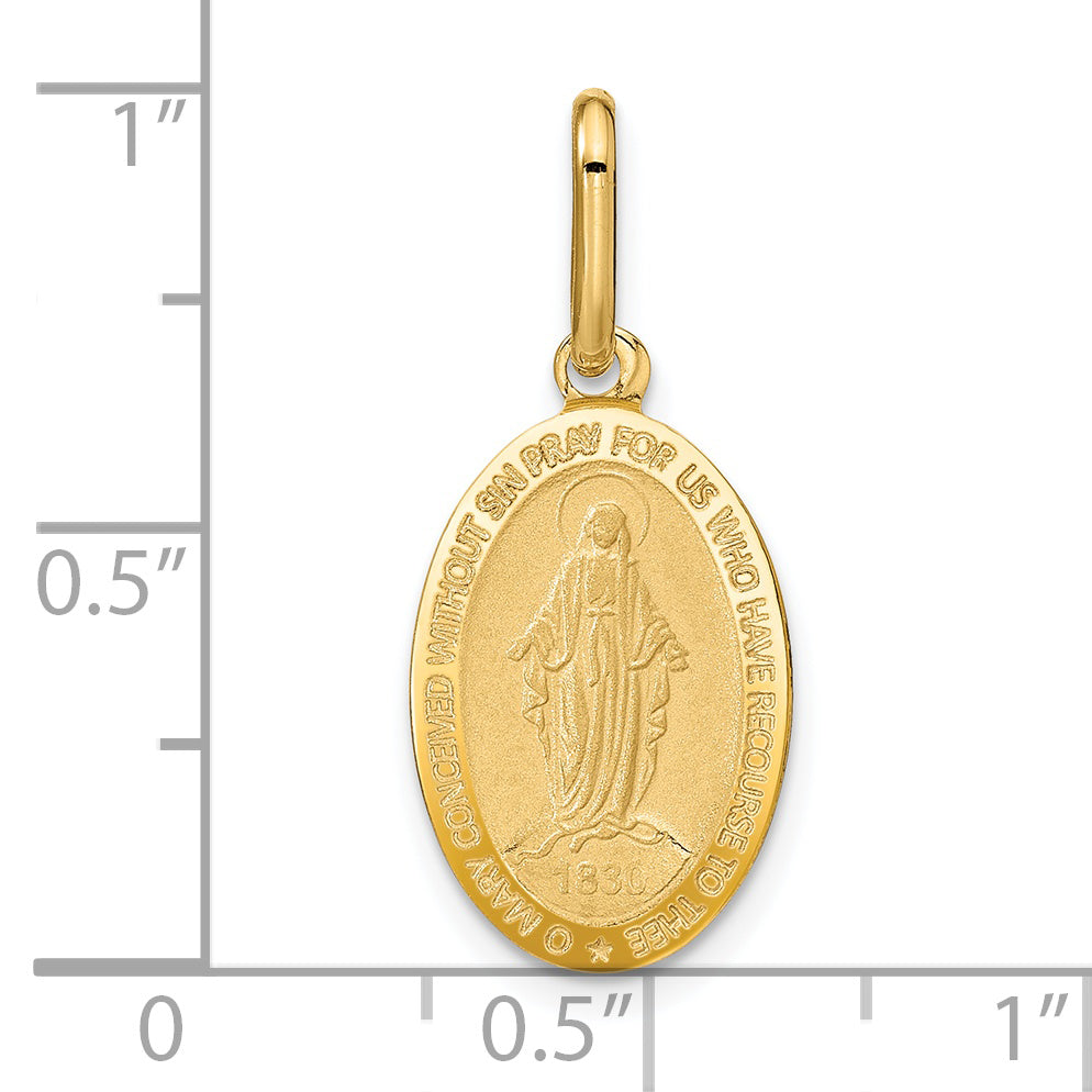 14K Yellow Gold Polished And Matte Oval Miraculous Medal