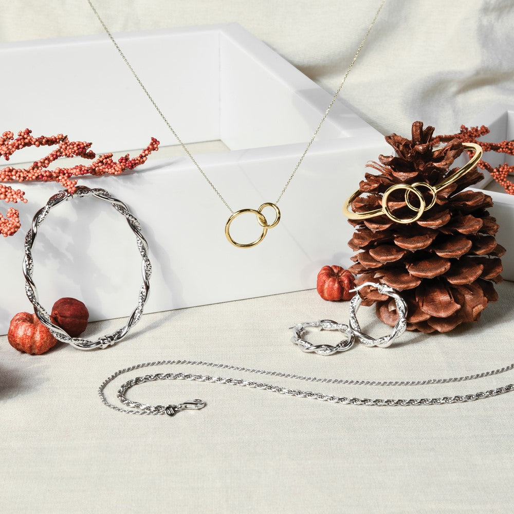 14K Yellow Gold Polished Double Circled Hinged Bangle