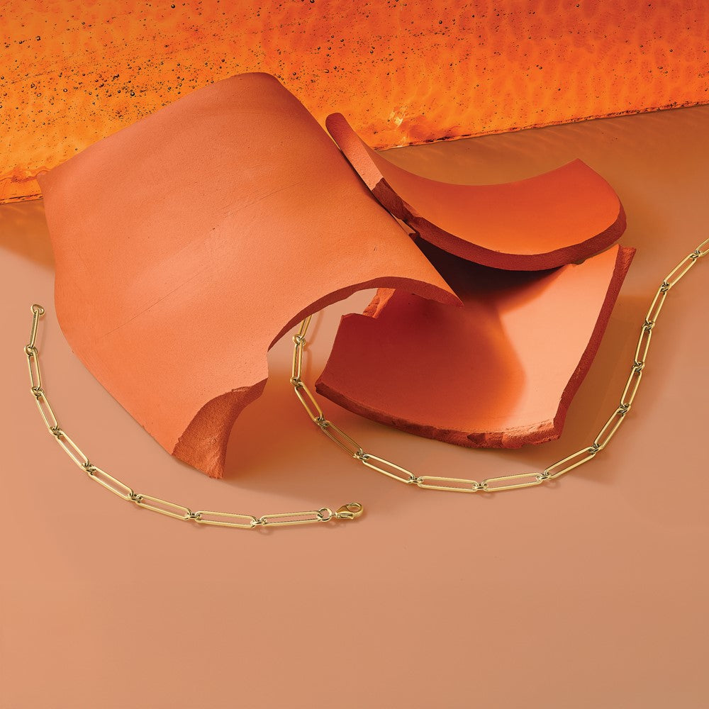 14K Yellow Gold Polished Hollow Paperclip Link Bracelet