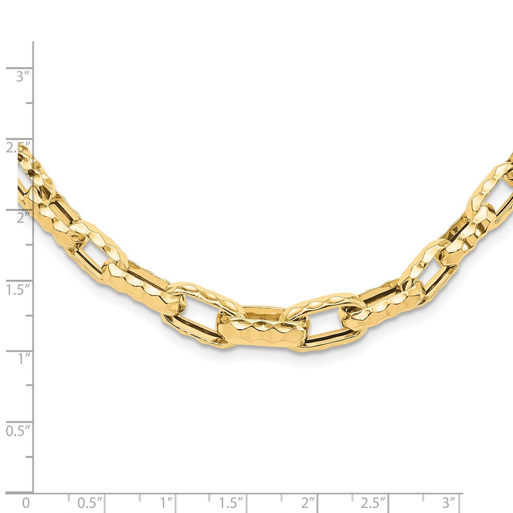 14K Yellow Gold Polished Hollow Hammered Graduated Link Necklace