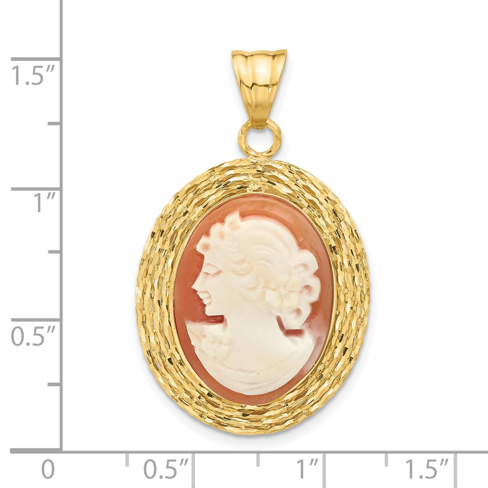 14K Yellow Gold Diamond Cut Natural Shell Portrait Cameo Pendant