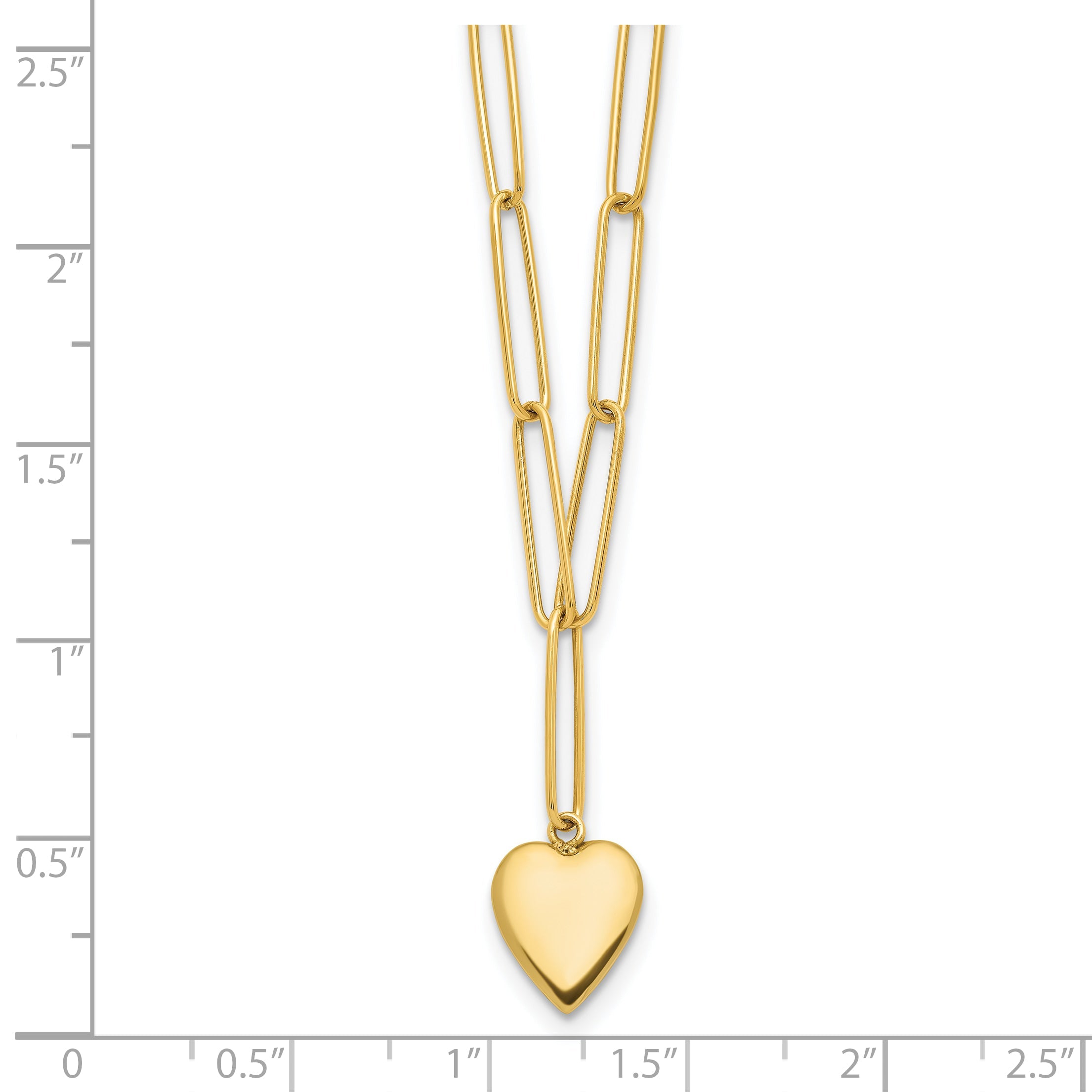 14K Yellow Gold Polished Heart Paperclip Link Necklace