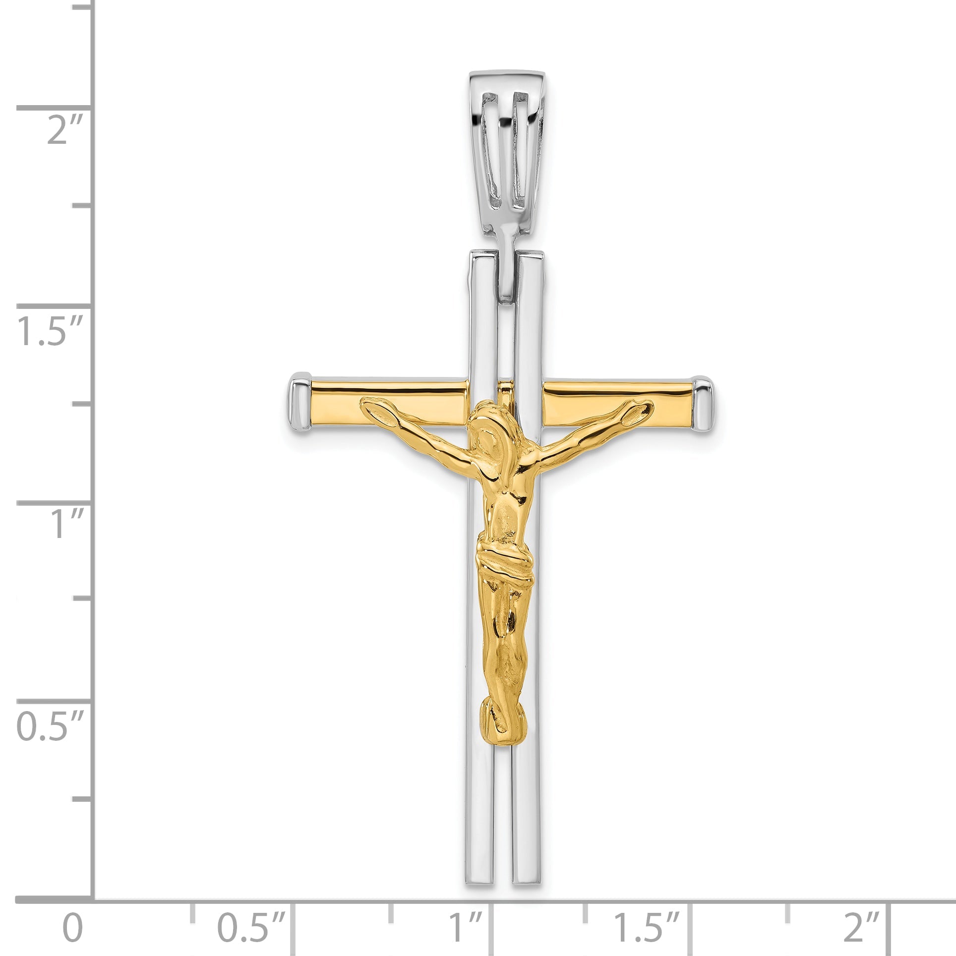 14K Two Tone Polished Crucifix Pendant