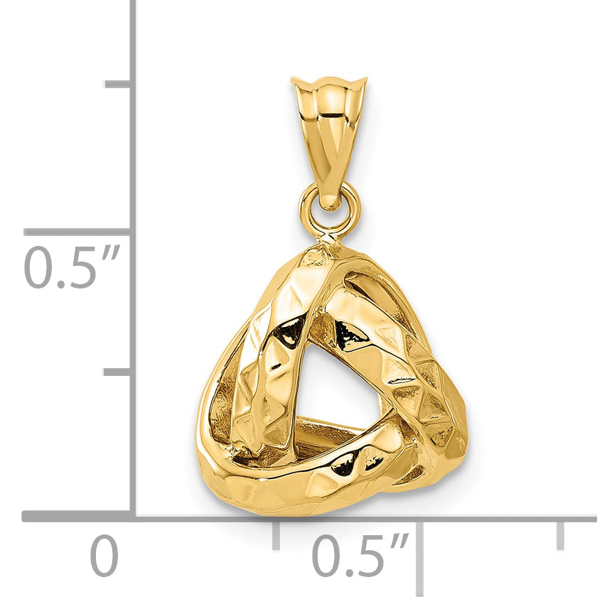 14K Yellow Gold Polished And Textured Triangle Love Knot Pendant