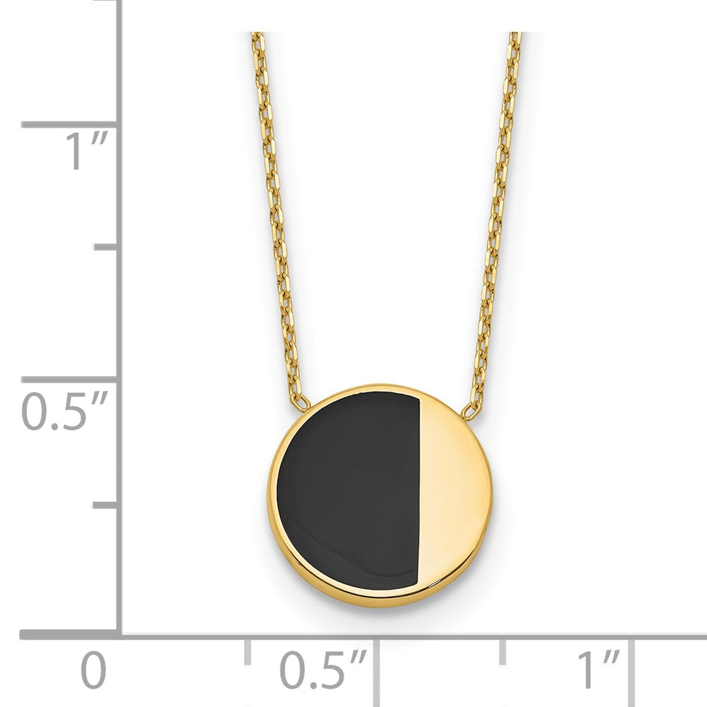 14K Yellow Gold With Black Enamel Polished Circle Necklace