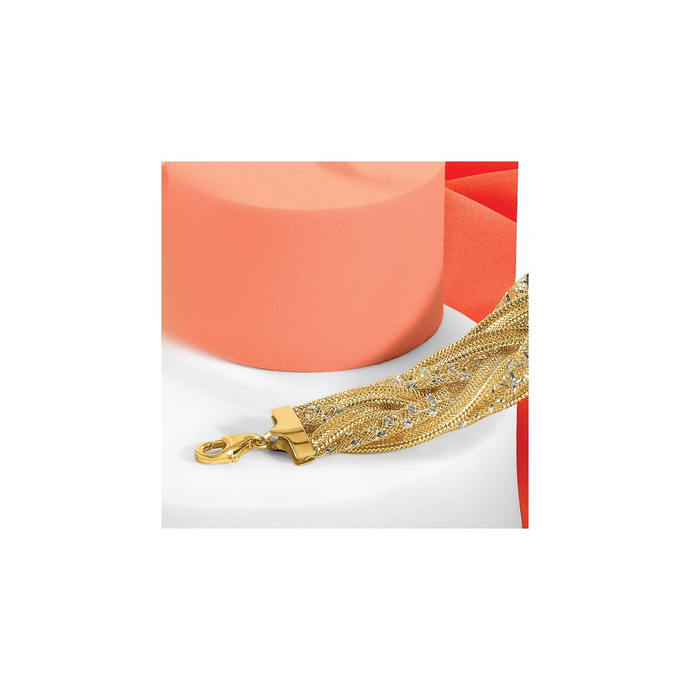 14K Yellow & Rhodium Braided Mesh Stretch Bracelet