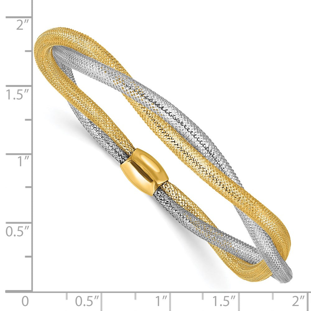 14K Yellow & Rhodium Mesh Twist Slip On Stretch Bracelet