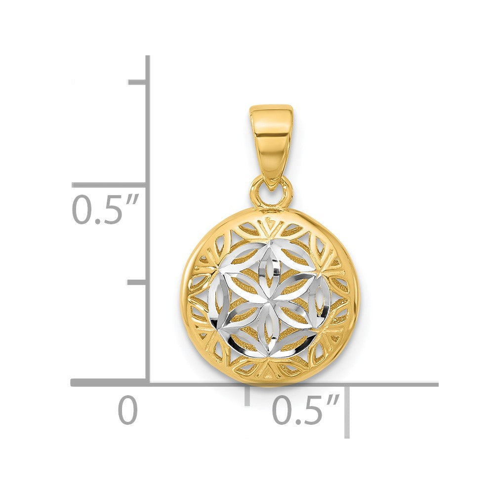 14K Yellow & Rhodium Polished And Diamond Cut Pendant