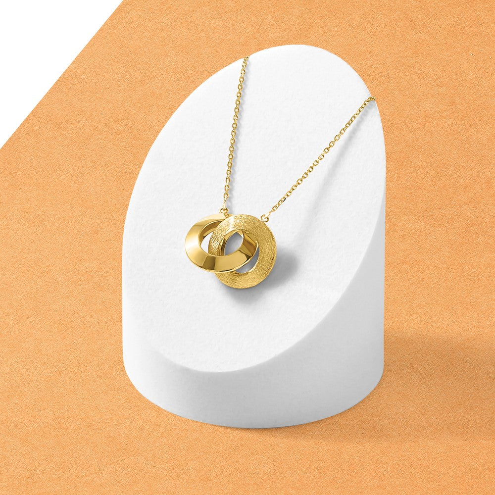 14K Yellow Gold Polished And Brushed Double Circle 16In With 2In Ext Necklace