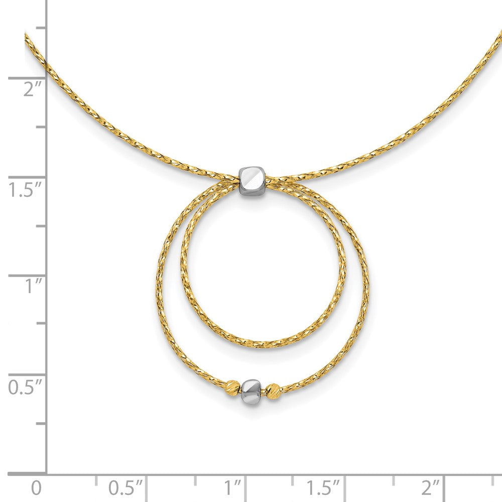 14K Yellow & Rhodium Wht Rhod Polished/Dc Circle Pendant 1In Ext. Necklace