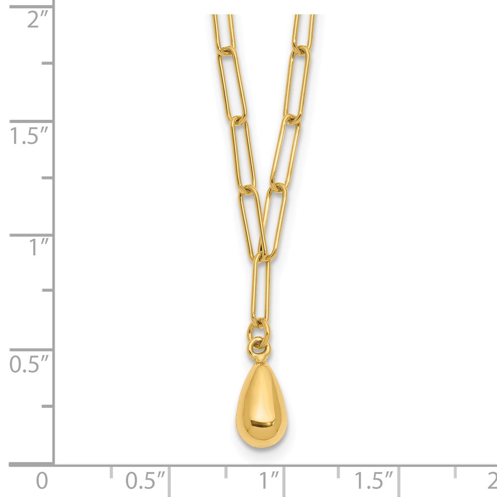 14K Yellow Gold Polished Teardrop Paperclip Link Necklace