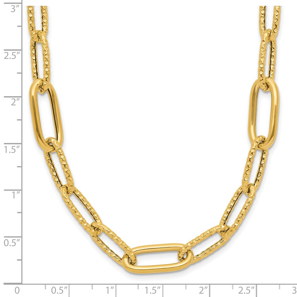14K Yellow Gold Polished And Textured Fancy Paperclip Link Necklace