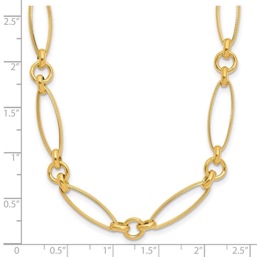 14K Yellow Gold Polished And Diamond Cut Fancy Link Necklace