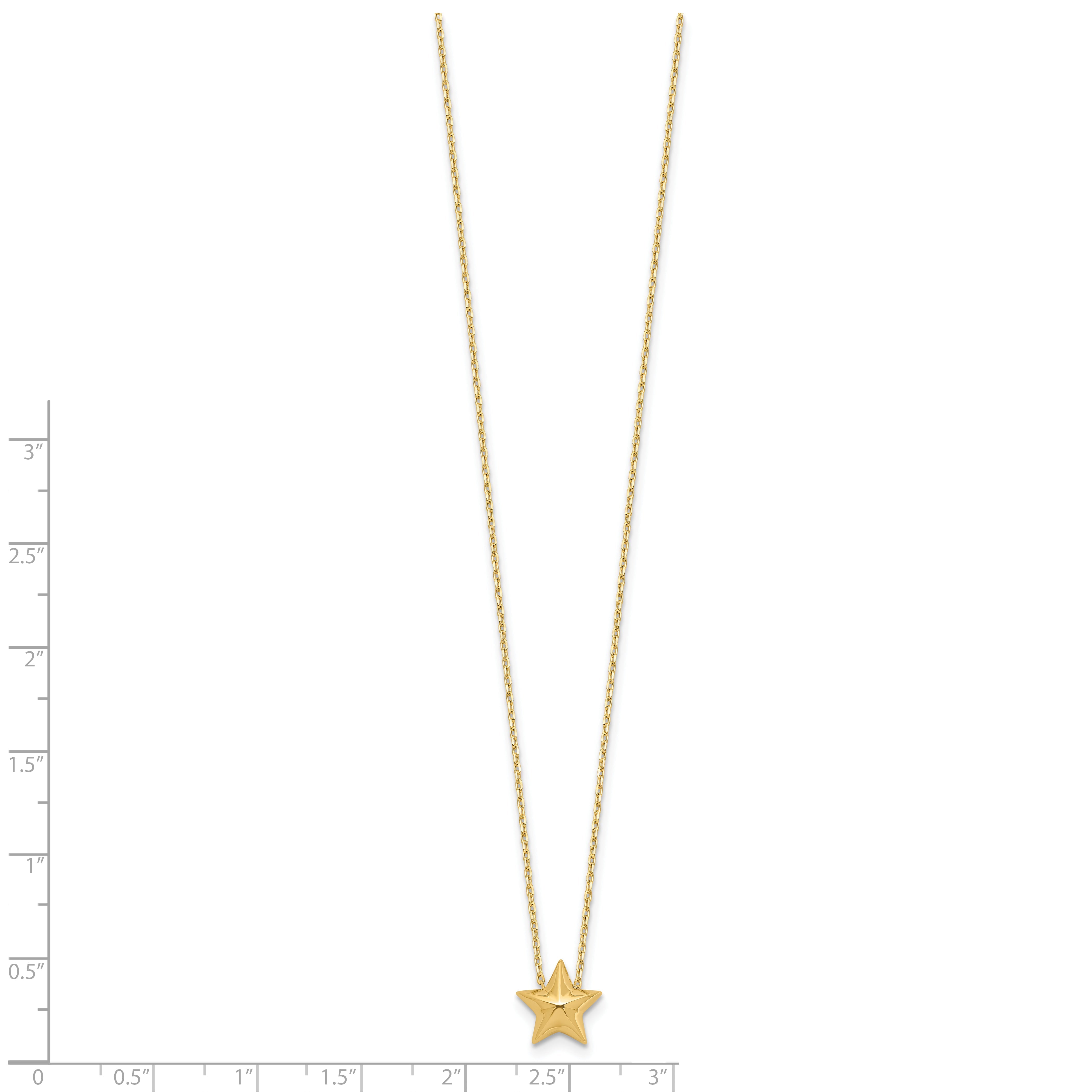 14K Yellow Gold Polished Hollow Star Pendant 1In. Ext. Necklace