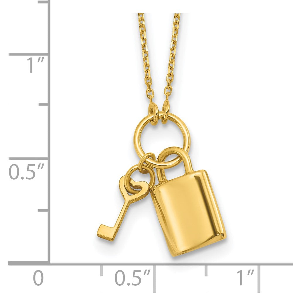 14K Yellow Gold Polished Lock And Key 16In With 2In Ext Necklace