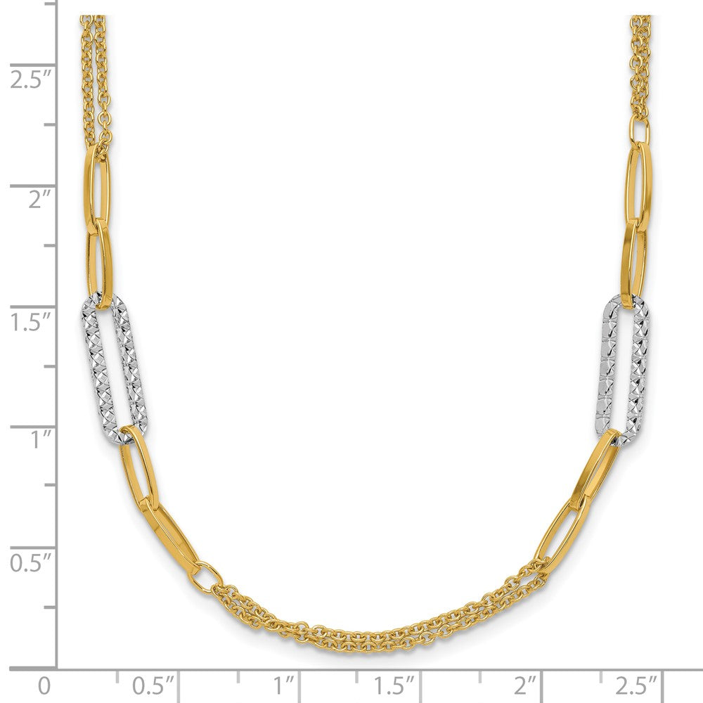 14K Two Tone Polished And Textured Fancy Link Necklace