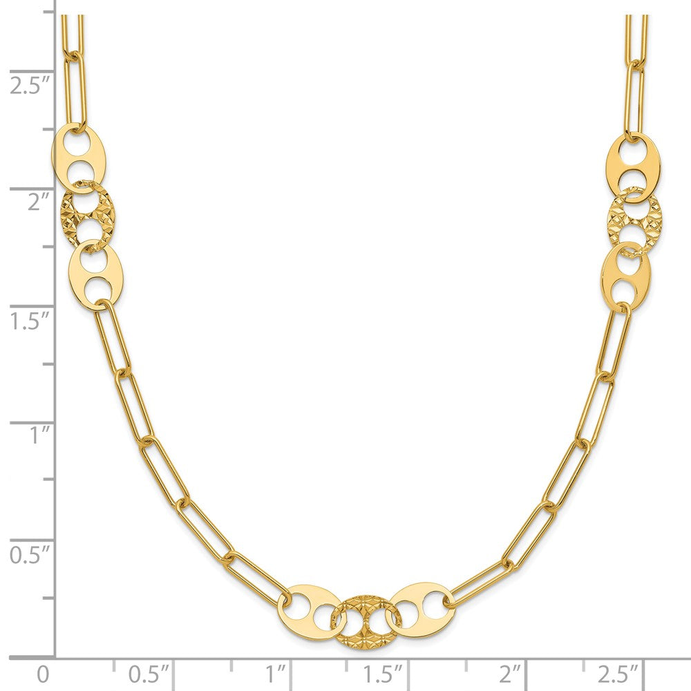 14K Yellow Gold Polished And Textured Fancy Link Necklace