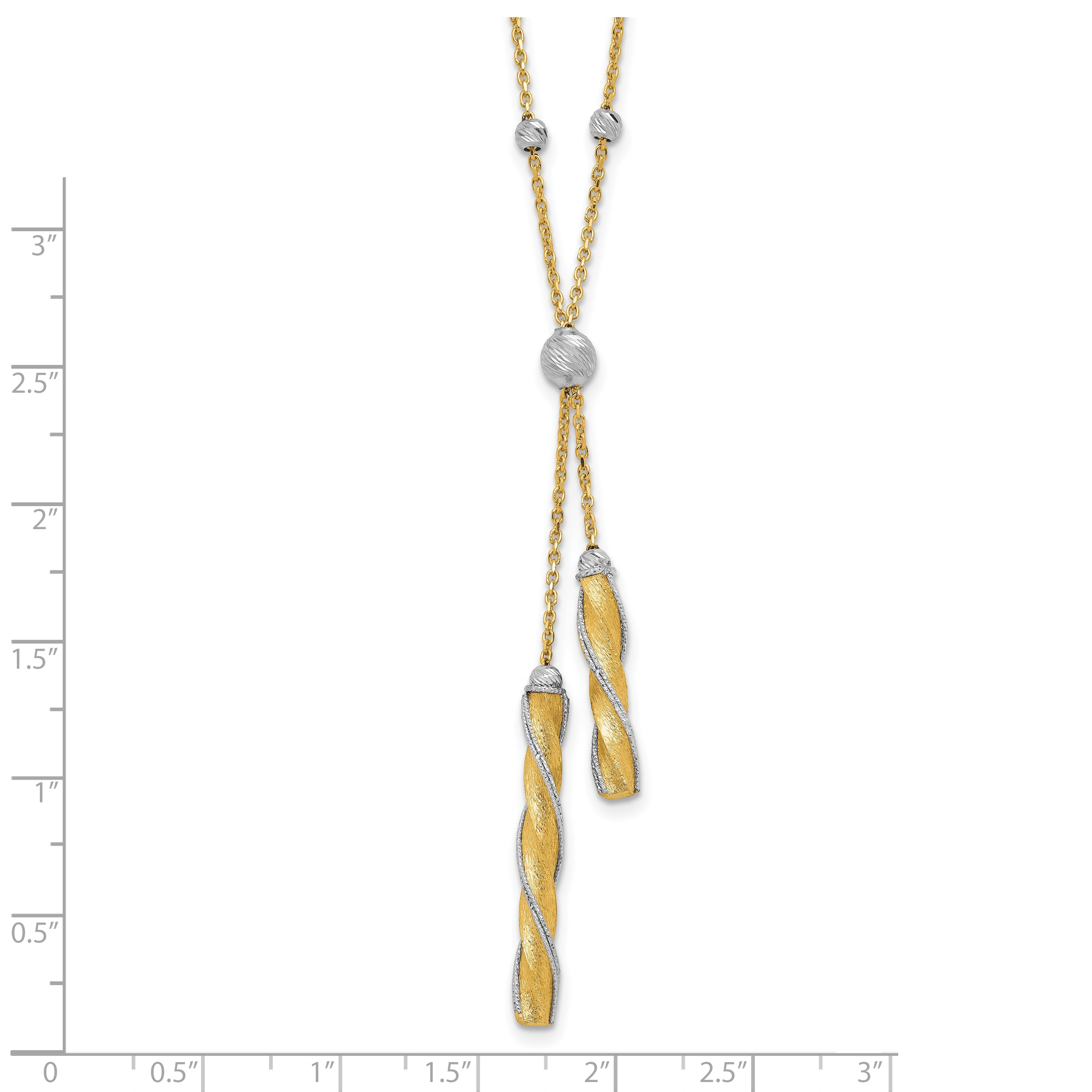14K Two Tone Polished/Satin/Dia Cut Fancy With 2In Ext. Necklace