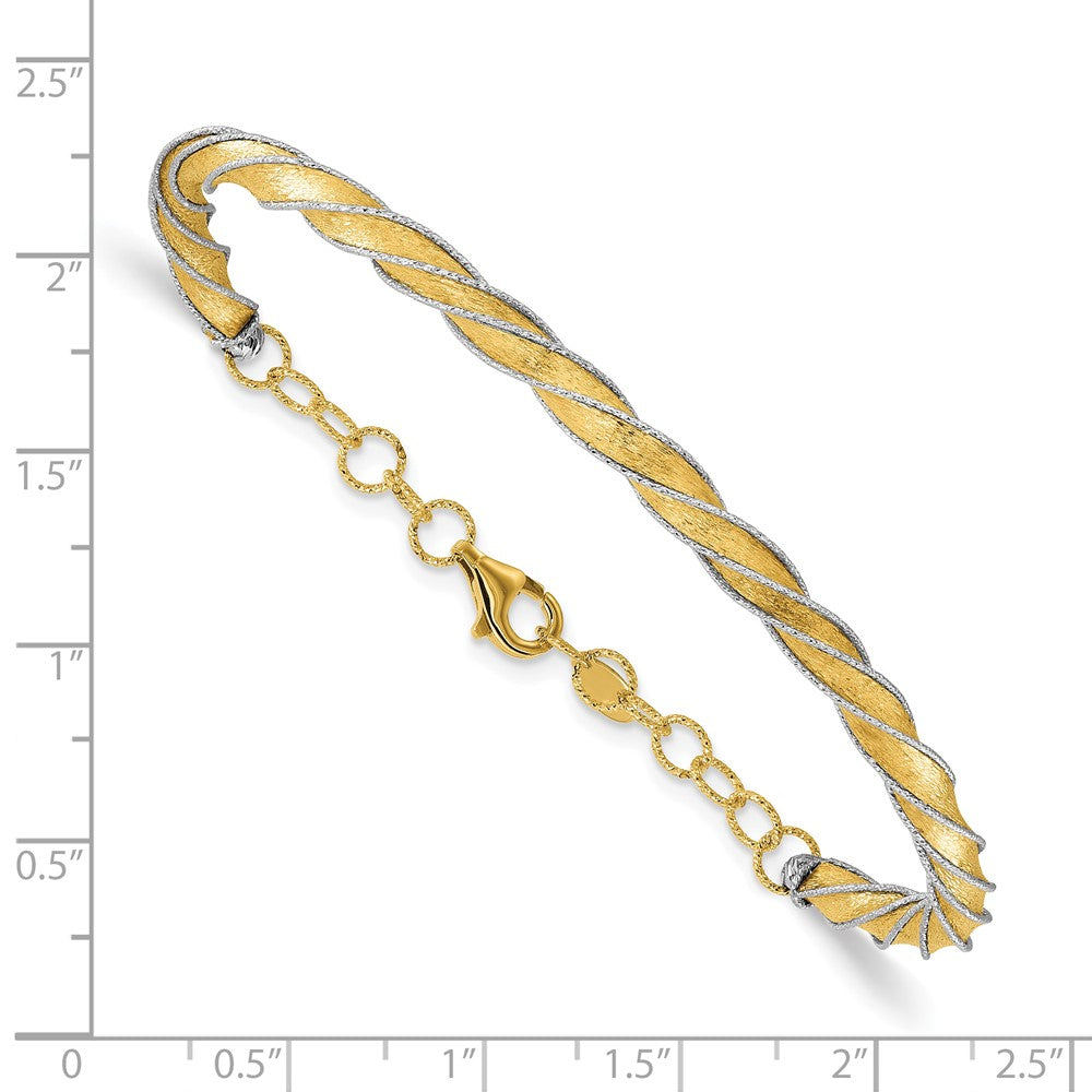 14K Two Tone Polished/Satin/Dia Cut Fancy Adjustable Bangle