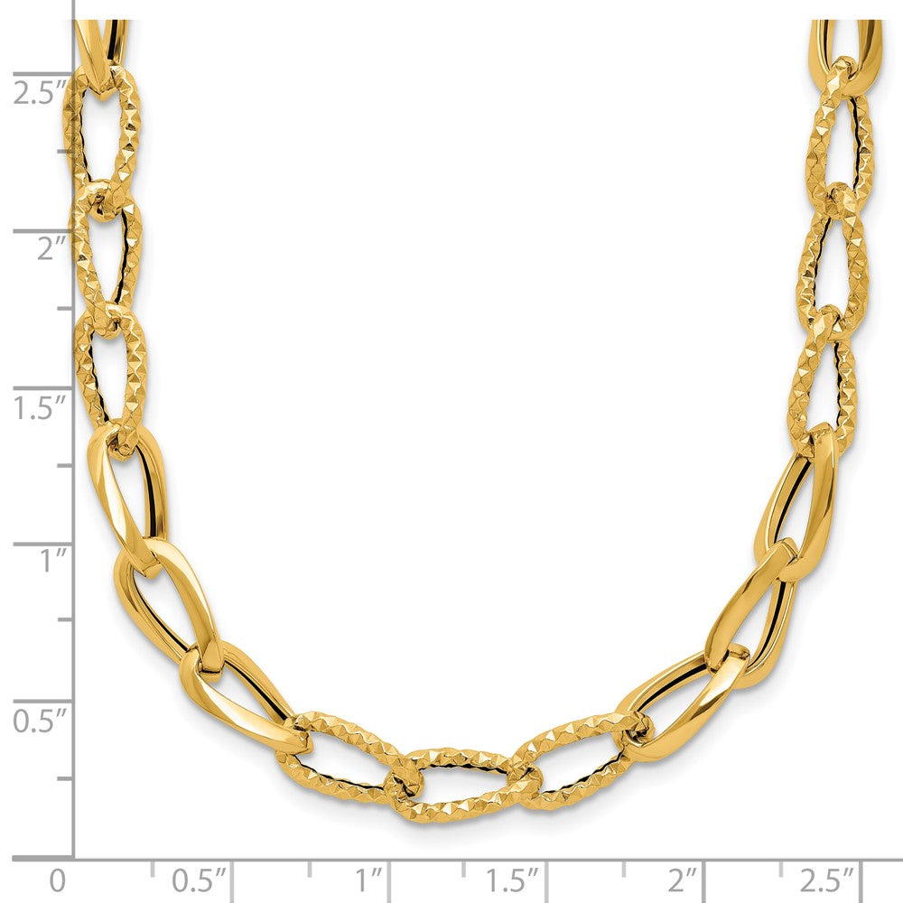 14K Yellow Gold Polished And Diamond Cut Fancy Link Necklace