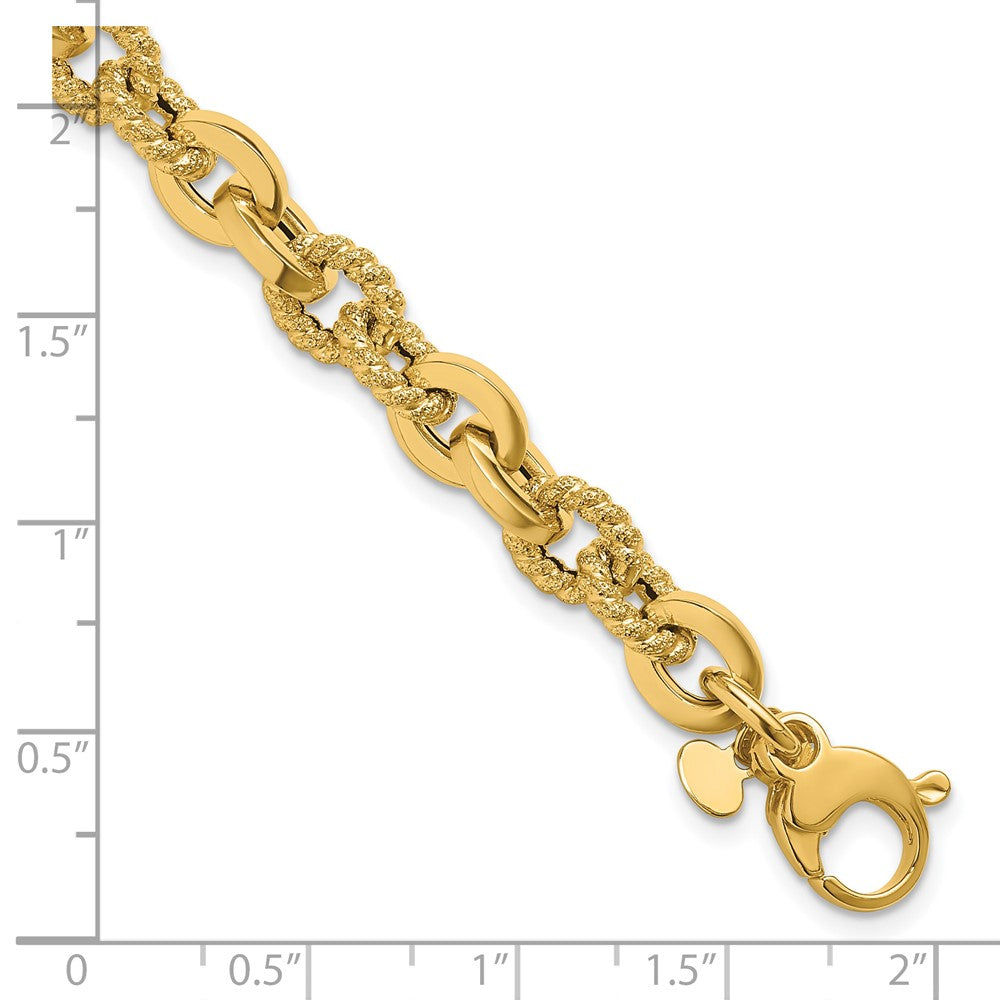 14K Yellow Gold Polished And Textured Fancy Link Bracelet