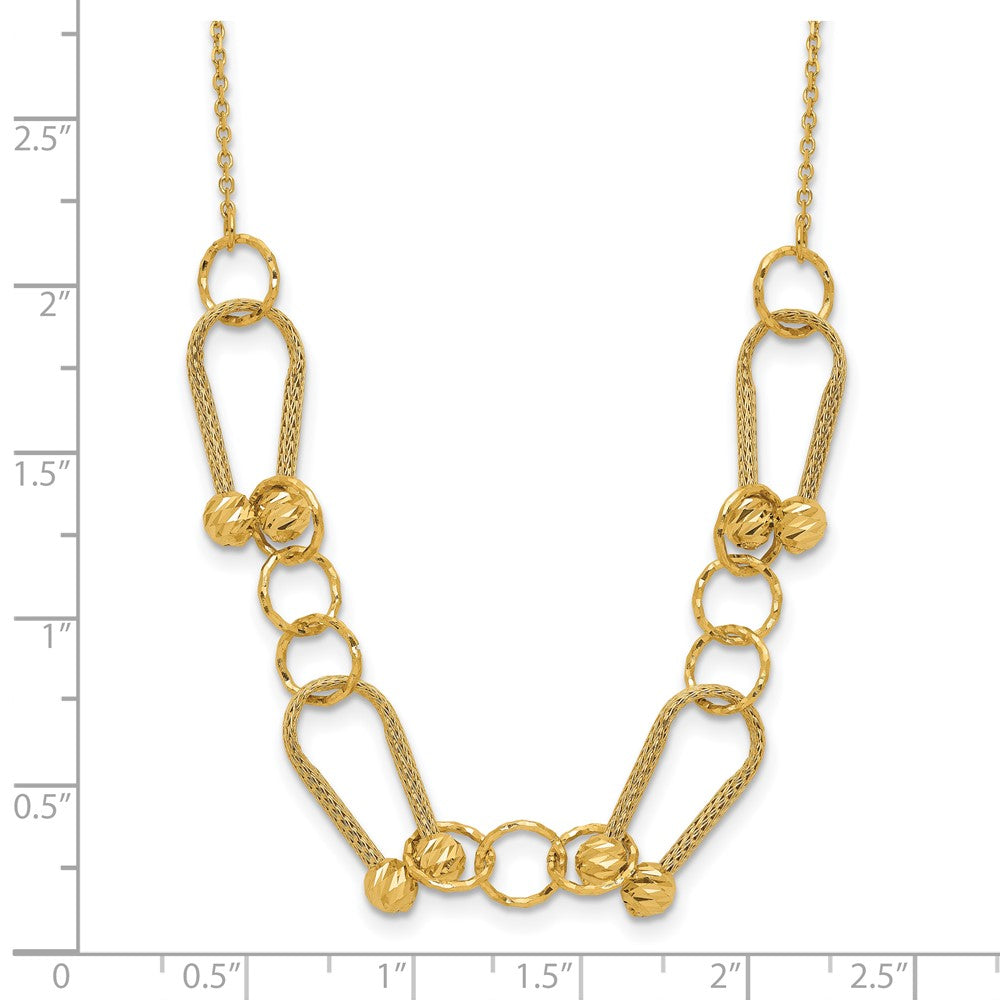 14K Yellow Gold Polished/Textured/Dia Cut Fancy Link With 2In Ext. Necklace